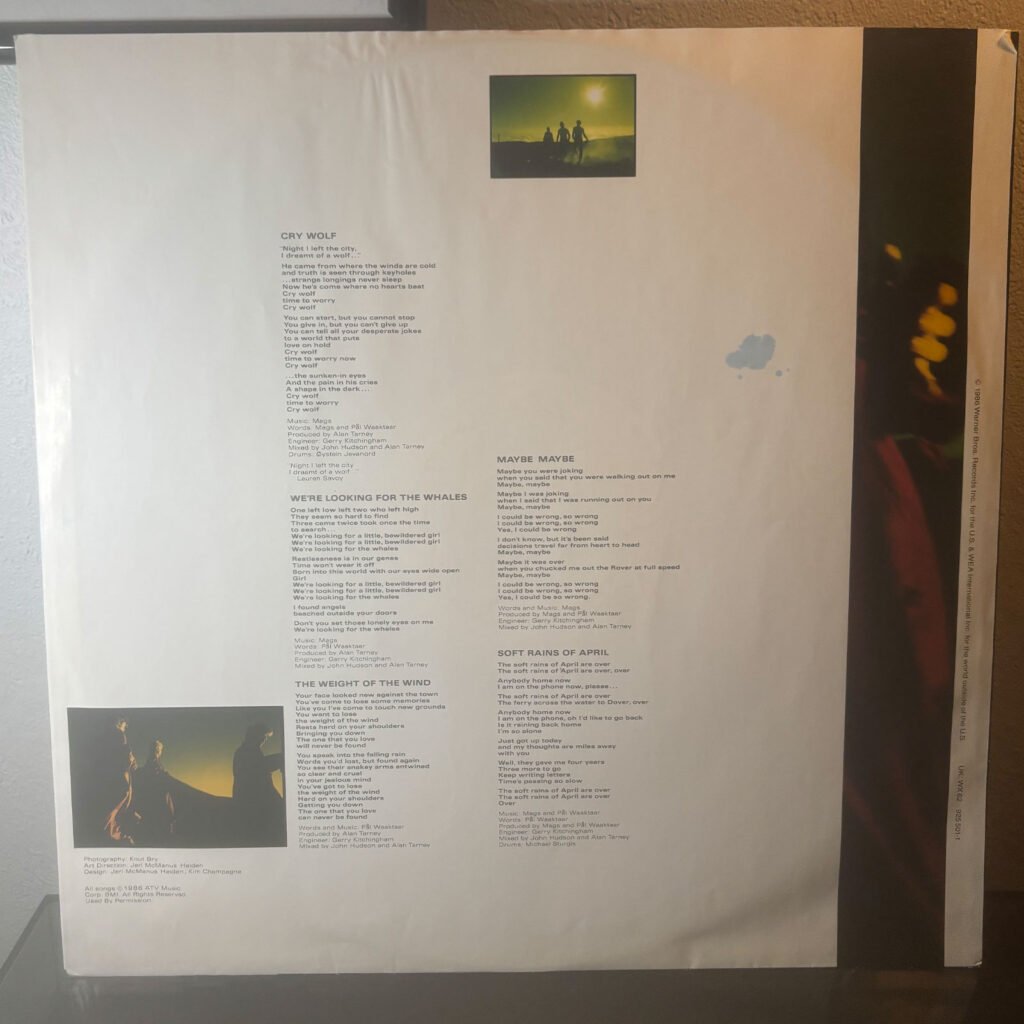 Original printed inner sleeve for a-ha — Scoundrel Days, side 2, with lyrics and credits.